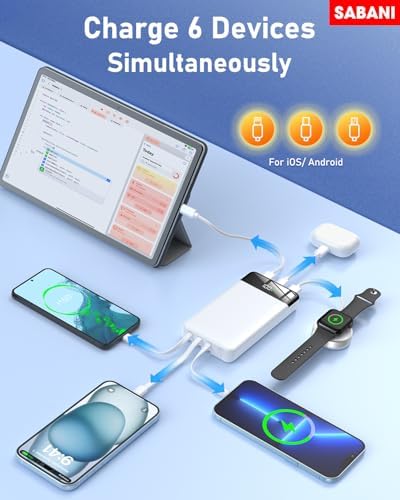 SABANI 35000 m Ah Power Bank – All-in-One Portable Charger with 4 Integrated Cables, 22.5 W Fast Charging for i Phone 16/15/14/13 & Samsung Android Devices – Ultimate On-the-Go Battery Solution in Sleek Black Design for Seamless Connectivity and Reliability