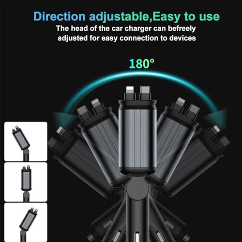 Ultimate 3-in-1 Retractable Car Charger – 50 W Fast Charging Solution with Type C Cable & USB Port for i Phone 16/15/14/13/12/11, Galaxy & Pixel Devices – Tangle-Free Convenience for On-the-Go Power Management