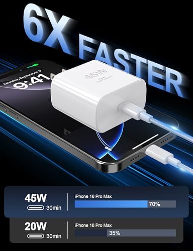 i Phone 16 Series Power Pack: 45 W USB-C Fast Charger Block Duo with 10 FT Cable – Ultimate Speed and Versatility for i Phone 16 Pro/Max/Plus & 15 Pro/Max – Ideal for Mobile Users Seeking Efficient Charging Solutions