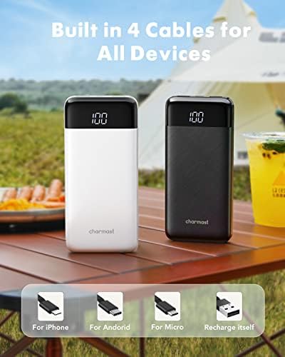 Travel-Ready Dual Pack Portable Chargers with Built-In Cables – 10,000 m Ah Slim Power Banks Featuring 6 Outputs & 3 A Fast Charge for i Phone, Samsung, Pixel, LG, Moto, i Pad – Ultimate Multi-Device Charging Solution for On-the-Go Efficiency