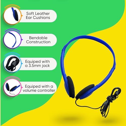 Bulk 20 Pack Wired On-Ear Headphones – Optimal Classroom Audio Gear for Students & Events, Tangle-Free 3.5 mm Compatible Design, Comfortable Fit, Chic Black Aesthetic for Group Use