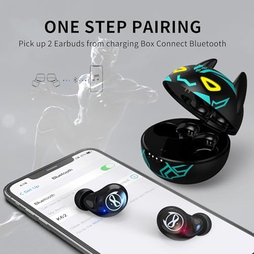 Adorable Kids’ Wireless Earbuds with Bluetooth 5.0 – Waterproof Sport Stereo Earphones for Seamless Connectivity and Enhanced Audio Experience – Perfect for Music, Gaming, and Learning on i Phone/Android – Fun, Durable Design with Noise Reduction and Built-in Mic