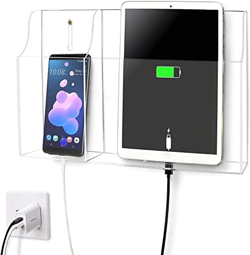 Clear Acrylic Wall-Mounted Tablet Holder – Sleek Charging Station for i Pads, Kindles, and Smartphones – Innovative Remote Control Organizer for Modern Homes and Offices – Maximize Space with Easy Access Design – Durable and Stylish Storage Solution for Clutter-Free Living