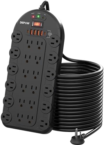 Ultimate Power Strip with 24 AC Outlets and 6 USB Ports, Including 2 High-Speed USB-C Ports, 3400 Joules Surge Protection, 10 Ft Heavy-Duty Flat Plug Extension Cord, Wall Mountable Design for Home and Office Use, ETL Listed for Safety Compliance