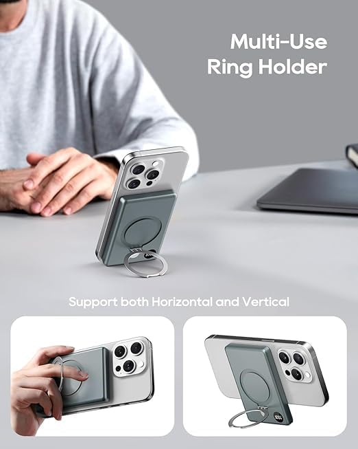 Kuulaa 10000 m Ah Magnetic Power Bank with LED Display – PD 20 W Fast Charging, Ultra-Slim Portable Charger for i Phone 16/15/14/13/12 – Mag Safe Wireless Battery Pack with Built-in Stand for Enhanced Mobility and Convenience