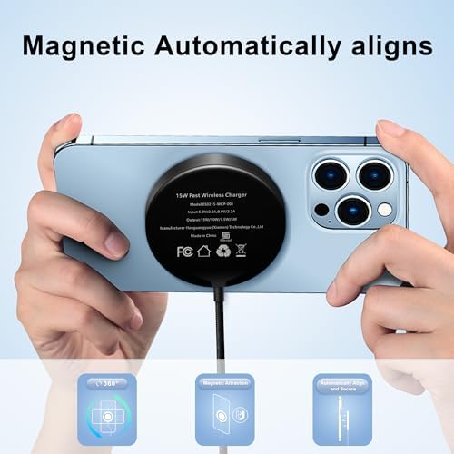 Powerful Magnetic Wireless Charger for i Phone 12-16 Series & Air Pods – 15 W Fast Charging Pad with USB-C Port – Ultimate Compatibility & Stability for Efficient Charging – Compact Design for Travel & Office Use – Qi2 Protocol Enabled for Rapid Performance & Durability