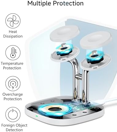 Revolutionize Your Charging Routine with the Swan Scout 3-in-1 Wireless Charging Station – Fast Dual Charger for Apple Watch Ultra 2/10/9 & Air Pods Pro 2/3/2 in Elegant White and Silver – Compact Design, Rapid Power Boosts, and Enhanced Safety Features for Modern Living