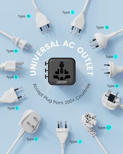 LENCENT 20 W Fast Charging Universal Travel Adapter – Compact International Power Converter with Dual USB and USB Type-C Ports – Ultimate Solution for Worldwide Device Charging in USA, UK, EU, and AUS (Black) – Reliable and Safe Charging for Global Explorers