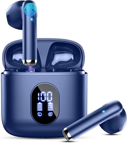 Cutting-Edge Bluetooth 5.4 Wireless Earbuds with 30-Hour Battery Life – Advanced ENC Noise Cancellation for Crystal-Clear Calls, IP7 Waterproof Protection, and Immersive 3 D Bass Audio – Sleek Dark Blue Design Perfect for Music Aficionados and Professionals – Includes LED Charging Case for Effortless Convenience and Compatibility with Android & i OS Devices