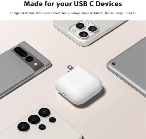 Jiunai 45 W USB C Fast Charging Power Adapter with 6 ft Cable – Universal Type C Charger for Pixel 9 Pro, i Phone 16 & 15, Mac Book Air, Galaxy S25/S24/S23 – Travel-Ready High-Speed Charging Solution with Enhanced Compatibility