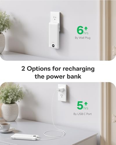 VEGER 10,000 m Ah AC Wall Plug Portable Charger – Ultra-Slim Power Bank with Built-In Cables, 15 W USB-C Fast Charging, Essential Travel Companion for i Phone, Android & More – Effortless Charging Anywhere