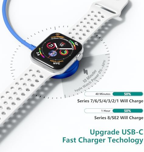 Revolutionary 2-in-1 Magnetic USB-C Charger for Apple Watch & i Phone – 3 ft Fast Charging Cable for Series Ultra/9/8/7/6/SE/SE2/5 & i Phone 14/13/12/11 Pro/Pro Max – Ultimate Convenience, Enhanced Compatibility, and Robust Durability for Modern Tech Users