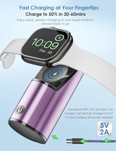 Ultra-Portable Aluminum Alloy Magnetic Charger for Apple Watch – 2000 m Ah Keychain Design for Effortless Travel Compatibility with Series 10/9/8/7/6/5/4/3/2/SE/UItra 2/Ultra – Fast-Charging Solution for On-the-Go Smartwatch Enthusiasts
