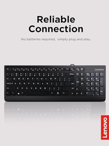Lenovo 300 USB Wired Keyboard – Ergonomic Full-Size Design with Adjustable Tilt for Ultimate Comfort, Spill-Resistant & Compatible with Windows 7/8/10 – Enhance Your Typing Experience with Reliable Performance and Sleek Black Finish
