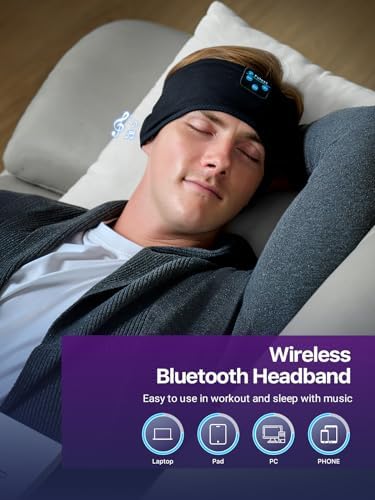 Fulext Bluetooth Sleep Headphones Headband – Ultimate Comfort for Side Sleepers, Thin HD Stereo Sound Quality – Ideal for Insomnia Relief and Travel Convenience – Perfect Gift for Men and Women – Enhanced Compatibility, Long-Lasting Battery Life for All Night Relaxation