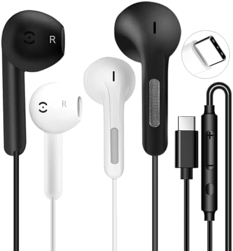 Premium USB-C Wired Earbuds 3-Pack: Superior Noise-Canceling Headphones with Integrated Microphone for Effortless Hands-Free Communication – Perfectly Compatible with i Phone 16/15 Pro Max/Plus & Samsung Galaxy S23/S22/S21/S20/Ultra – Immerse Yourself in Crystal-Clear Hi-Fi Sound and Ergonomic Comfort for Every Occasion