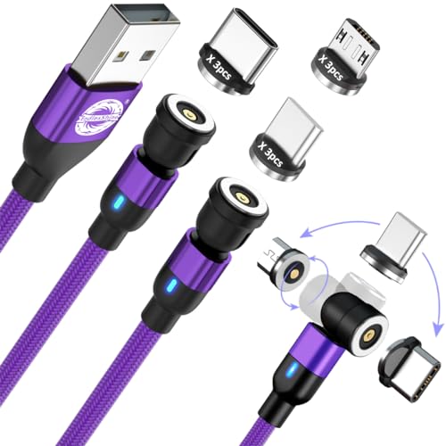 Revolutionary 3-in-1 Magnetic Charging Cable Set – Versatile Micro USB, Type-C, and Lightning Compatibility with 360° Rotating Connectors and LED Status Indicator – Durable, High-Quality Blue Cables Available in 3 FT and 6 FT Lengths for Ultimate Convenience On-the-Go