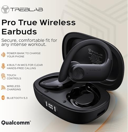 TREBLAB X3 Pro True Wireless Earbuds – Ultimate Workout Companion with Bluetooth 5.3, Exceptional Bass, and Noise Isolation, 145 Hours Playtime, IPX5 Waterproof & Sweatproof Design, Dual Mics for Crystal-Clear Calls, Perfect for Active Lifestyles