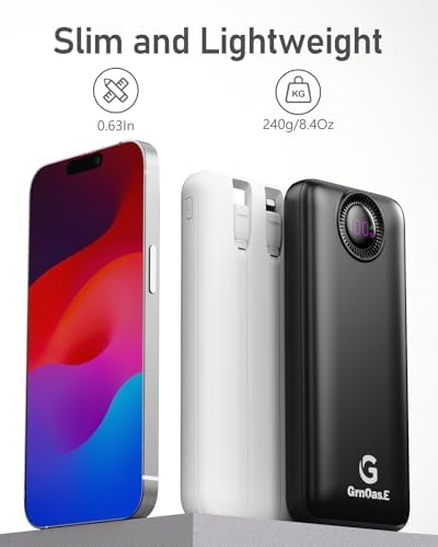 Ultimate Dual 10,000 m Ah Fast Charging Power Bank with Integrated Cables – Versatile Portable Charger for i Phone, Android, and More – 22.5 W High-Speed Charging with 4 Outputs, Airline-Approved Safety Features, Perfect Travel Companion for All Your Devices