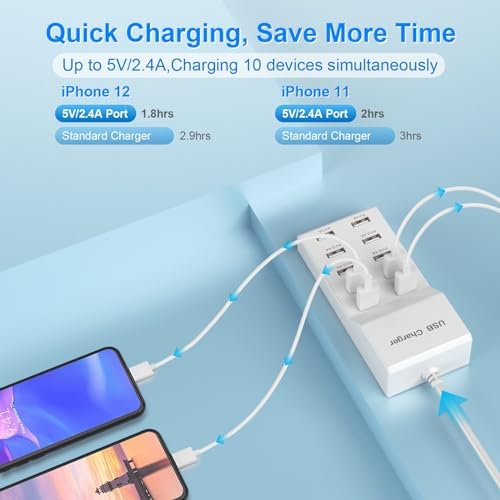 QIONMAR 10-Port Smart USB Charging Hub – Efficient Multi-Device Power Station for Rapid and Secure Charging – Compatible with i Phone 15, Galaxy S, and More – Compact and Portable Design for Home, Office, and Travel Use