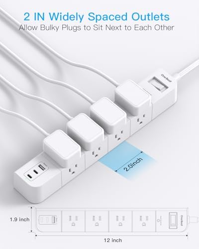15 ft Heavy-Duty Extension Cord with Surge Protection | 8 AC Outlets & 3 Fast USB Ports | Flat Plug Wall Mount Power Strip for Home & Office | ETL Certified Charging Station for Safe, Efficient Device Management