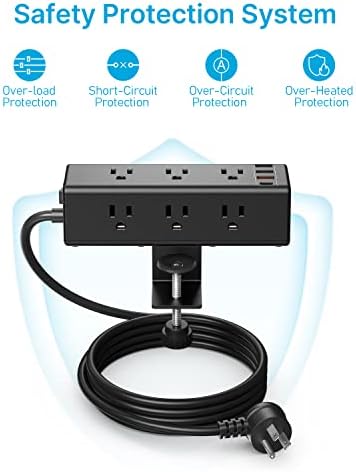 CCCEI Desk Clamp Power Strip: 9 Outlet Surge Protector with USB-A & USB-C Fast Charging | Compact Desktop Edge Mount Power Station | 6 FT Flat Plug for Easy Access | Ideal for Home Office & Gaming Setups | Enhanced Organization & Efficiency