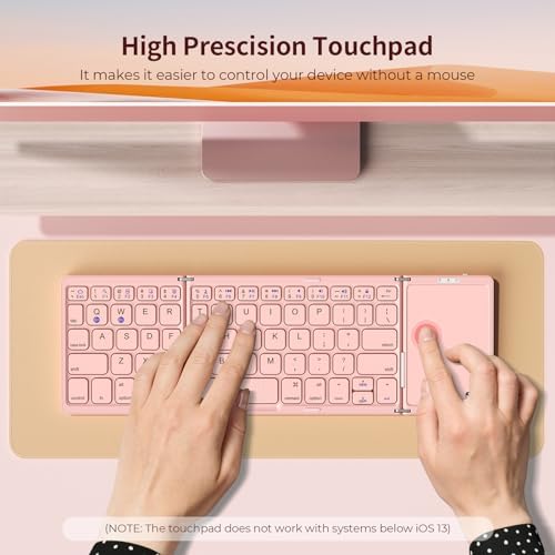 Portable Tri-Fold Bluetooth Keyboard with Touchpad – Rechargeable Multi-Device Wireless Companion for Laptops, i Pads, and Smartphones – Perfect Travel Accessory for Windows, i OS & Android Users – Enhance Your On-the-Go Productivity