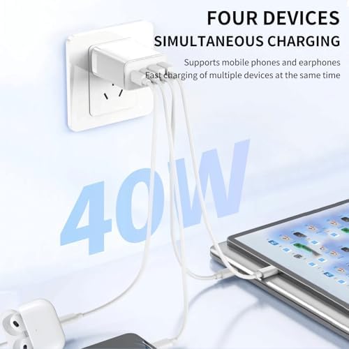 40 W Dual-Pack Fast Charging Wall Charger – 4-Port USB-C & USB-A Power Adapter for i Phone 16, 15, 14, 13, 12 Pro Max – Efficient Multi-Device Charger for Home, Office & Travel Convenience