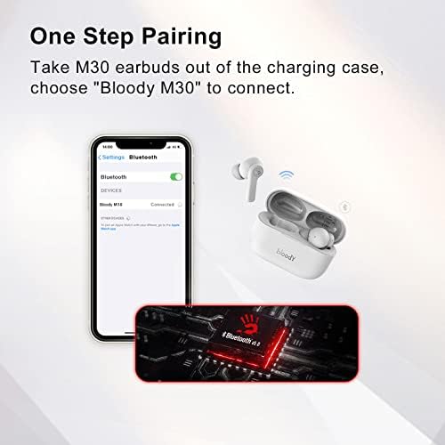 Elevate Your Audio Experience with Bloody M30 TWS True Wireless Earbuds – Bluetooth 5.0, 22-Hour Playtime, Low Latency for Gaming, Deep Bass Hybrid Diaphragm, IPX4 Waterproof Design, Lightweight Mini Charging Case – Perfect for Active Lifestyles and Seamless Connectivity