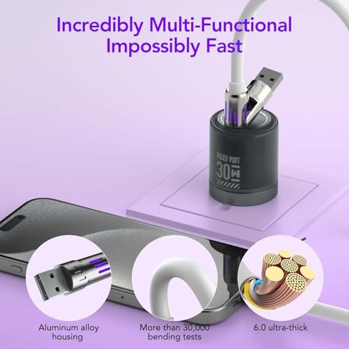 4-in-1 Universal Multi USB Charging Cable – 240W Max Fast Charger Cord with Multiple Connectors for iPhone 16/15/14/13, iPad, Samsung, MacBook, Tablets & More (Black, 6.6Ft) – Enhanced Compatibility and Speed