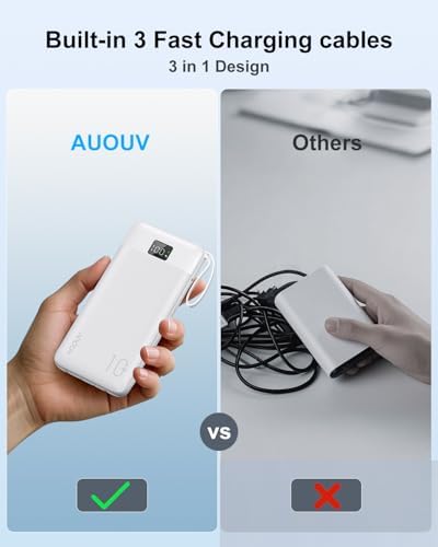 Revolutionize Your Charging Experience with ANOUV 10,000 m Ah Portable Power Bank – Built-in Cables & AC Plug for Fast, On-the-Go USB-C Charging, Compatible with i Phones and All Smart Devices – LED Display for Real-Time Battery Monitoring – The Ultimate Travel Essential for Efficiency and Convenience