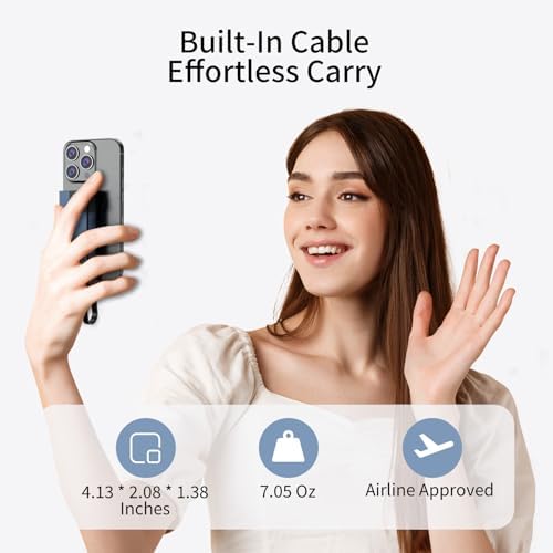 Miady 10000 m Ah Portable Charger with Built-in Foldable Wall Plug – PD 30 W Fast Charging Power Bank with USB-C Cable & LED Display – Lightweight Travel Essential for i Phone & Galaxy Smartphones in Stylish Cream Blue – Ultimate On-the-Go Charging Solution