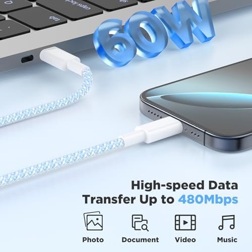 Rapid Charge 3-Pack USB-C Fast Charger Kit for i Phone 15 & 16 Pro Max – 20 W Power Blocks with Robust 6 ft & 10 ft Braided Cables – Ultra-Fast Charging Solution for i Pad Pro 13/12.9 – Sleek, Portable Wall Charger for Everyday Convenience