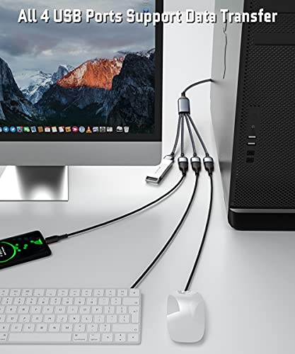 Elebase 4-Port USB Splitter 3.3 FT – High-Speed USB-A Data Transfer & Charging Hub for PC, Mac Book, and Laptop – Versatile Multi-Port Extension Cable for Enhanced Device Connectivity and Performance