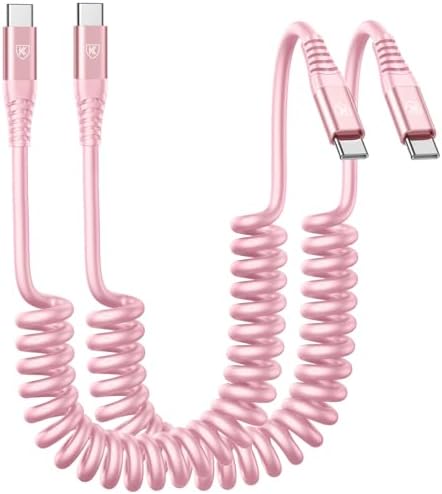 KIYODA 6 ft Coiled USB C to USB C Cable (2 Pack) – Efficient Fast Charging & High-Speed Data Transfer for i Phone 16/15/Plus/Pro/Pro Max & Samsung Galaxy S23 – Tangle-Free, Durable & Portable Solution for Home and Travel Needs
