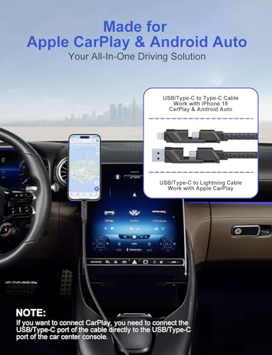 Ultimate 4-in-1 USB C and Lightning Cable – 10 Ft Flat Braided Charging Cord with 60 W Fast Charging, MFi Certified Compatibility for i Phone, i Pad, Mac Book, Samsung – Perfect for Apple Car Play & Android Auto Integration – Enhanced Durability and Versatility for Seamless Data Sync and Power Delivery