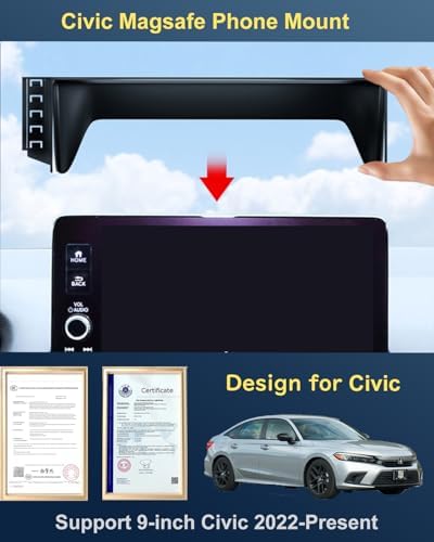 Transform Your Drive with the 2024 Civic Phone Mount & 15 W Fast Wireless Charger – Custom-Fit for Seamless Integration, Magnetic Holder for All Cell Phones, 9-Inch Adjustable Design for Optimal Viewing, Ensures Safe and Convenient Charging on the Go