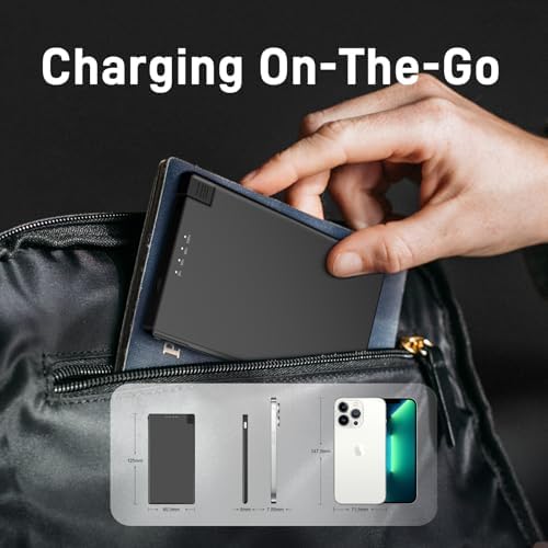 Auskang Slim Power Bank – 5000 m Ah USB-C Portable Charger with Built-in Cable, Airplane Safe Thin Battery Pack for i Phone 16, 15, Samsung, Google Pixel & Android Devices – Ultimate Travel Power Solution for Fast Charging and Enhanced Compatibility