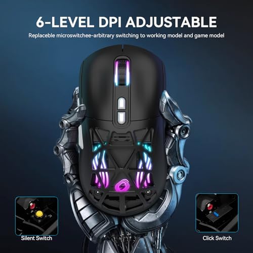 Ultimate FD Wireless Gaming Mouse with RGB Lighting – 10,000 DPI Precision, Tri-Mode Connectivity (2.4 GHz, Bluetooth 5.0, Wired) & Programmable Macros for Enhanced Performance – Rechargeable Battery for Seamless Gaming on Laptop, Desktop, Mac, and Chromebook – Ergonomic Design for Comfort and Style