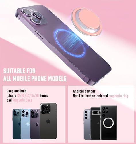 Mag Safe-Compatible Pink and Transparent Collapsible Phone Grip Stand – Stylish Mobile Holder for Hands-Free Use with Smartphones and Tablets – Secure, Lightweight, and Portable Accessory for Enhanced Viewing Experience