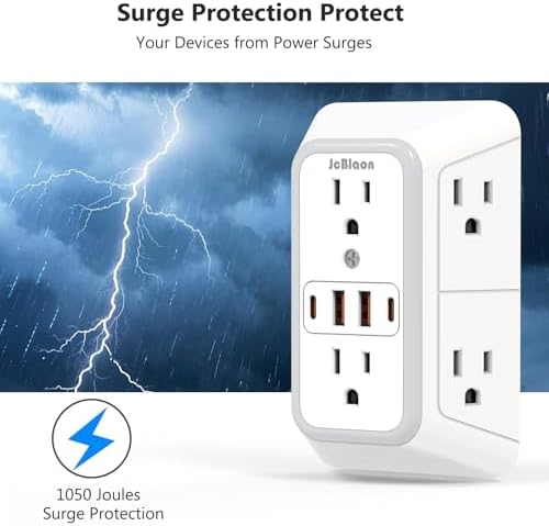 Advanced USB Wall Charger Power Strip Surge Protector with 4 USB Ports (2 USB-C) – Multi Outlet Adapter for Home, Office, and Travel, White (Black) – Unmatched Speed and Safety for Modern Devices