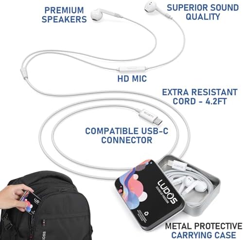 LUDOS FEROX USB-C Earbuds: Premium High-Fidelity Sound for i Phone 15 Pro Max & Samsung Galaxy S23 Ultra | 5-Year Warranty | Ergonomic Design & Tangle-Free Cable for Ultimate Comfort & Convenience | Enhanced Compatibility with i Pad Pro & Pixel 6 | Ideal for Music Lovers & Professionals