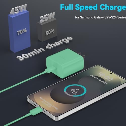 45 W Super Fast USB-C Charger with 6.6 ft Cable – Ultra-Fast Charging Adapter for Samsung Galaxy S24/S23/S22/S21/Note 20 – Stylish Deep Purple & Blue Design for Enhanced Device Performance and Safety