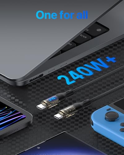 Transform Your Charging Setup with SOOPII 240 W USB C to USB C Cable – 10 ft Durable Power Cable Featuring LED Display for Fast Charging Mac Book Pro, i Phone 16/15 Pro Max, Galaxy S23 Ultra & More – High-Performance, Versatile Design for All Devices