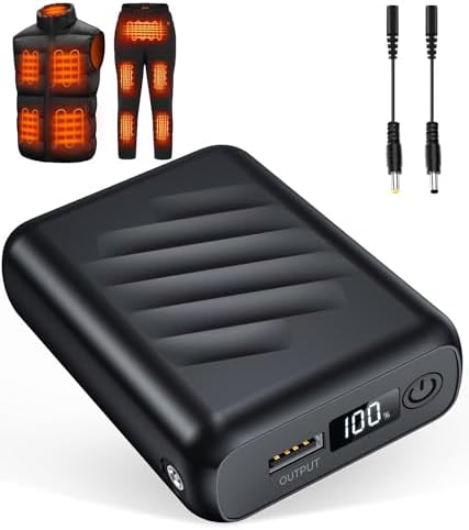 High-Capacity 20000 m Ah 7.4 V Heated Vest Battery Pack with LED Display and Dual DC Adapter Compatibility for ORORO & Venustas – Ultimate Power Solution for Heated Clothing, Ideal for Travel and Outdoor Use, Safe and Reliable Performance