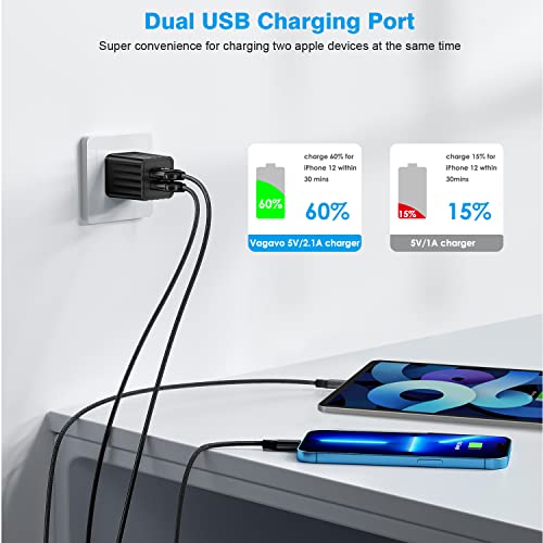 Dual-Port i Phone Fast Charger with 6.6 FT Nylon Braided Lightning Cable – Efficient Dual Device Charging Adapter for i Phone 14, 13, 12 Pro Max, 11, SE & i Pad – MFi Certified Power Solution for Rapid Charging and Enhanced Durability