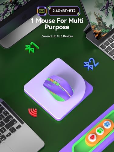 Streamlined Bluetooth Wireless Mouse – Rechargeable Ergonomic Multi-Device Mice (Tri-Mode: BT1/BT2 + 2.4 GHz) with USB Receiver, Stylish Khaki to Pink Design for Laptop, Mac Book, PC, i Mac, i Pad – Ultimate Comfort & Flexibility for Effortless Productivity