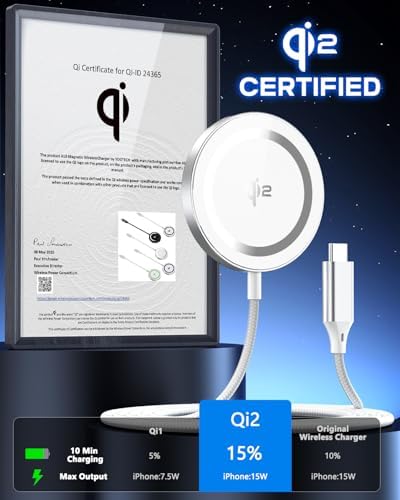 Yootech Qi2 Certified 15 W Mag-Safe Wireless Charging Pad for i Phone 16/15/14/13 Series – Ultra-Fast Magnetic Charger with 4 ft Durable Cable – Seamless Charging Experience with Enhanced Compatibility and Stability