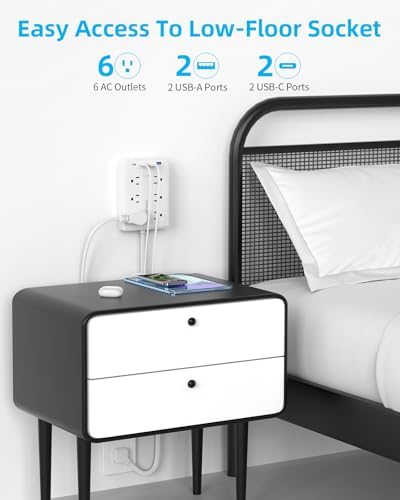 5 FT Ultra Thin Power Strip with 6 AC Outlets & 4 USB Ports (2 USB-C) – Sleek Surge Protector for Home & Office Charging Solutions, Compact Wall Charger for Efficient Power Distribution and Device Safety