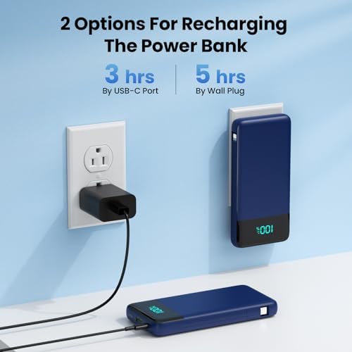 Upgrade Your Charging Experience: 13800 m Ah Portable Power Bank with Built-in Cables and Wall Plug – Fast Charging USB-C Battery Pack for i Phone 16/15/14, Samsung & Android Devices – Ultimate Travel Companion with 4 Outputs for Simultaneous Device Charging